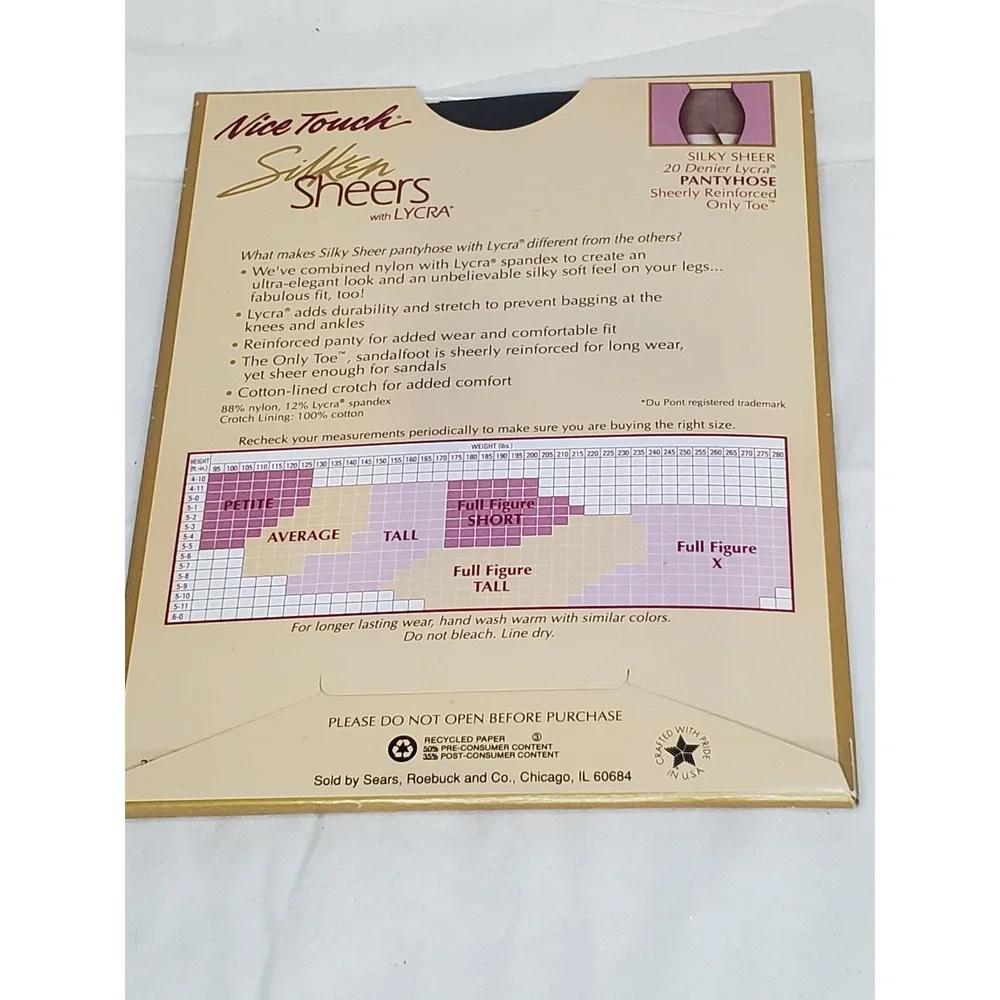 Vntg. Nice Touch Silken Sheers Pantyhose Off Black Size Average‎ 20 Denier Lycra